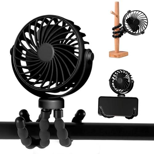 Fancysky Ventilatore Portatile a Batteria Ricaricabile USB,Ventilatore Portatile Per Passeggino Rotazione a 360° a 3 Velocità con Treppiede Flessibile per Passeggino, Tapis Roulant, Culle (Nero)