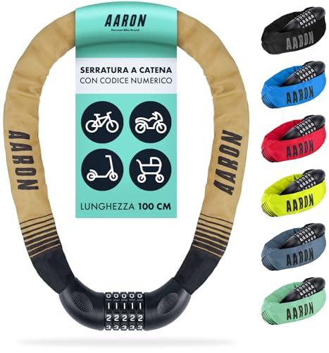 AARON Lock One - Catena antifurto per bicicletta con codice a 5 cifre - lucchetto in metallo e alta sicurezza - per bici elettrica, mountain bike, da trekking, da turismo, da corsa, veicoli elettrici