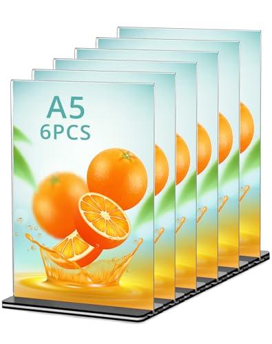 QWORK® 6 Pezzi Porta Menu da Tavolo in Acrilico - A5 - per Poster Menu Brochure presso Uffici Negozi Hotel Ristoranti Fiere Matrimoni