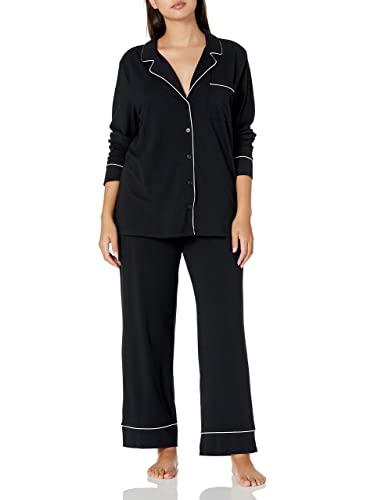 Amazon Essentials Camicia a Maniche Lunghe in Modal di Cotone e Pigiama a Tutta Lunghezza Donna, Nero, L