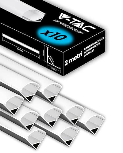 V-TAC 10x Profili Angolari da 2 METRI per Strisce Led - (20 Metri Totali) - Profili per Strisce LED in Alluminio con Copertura Satinata - Colore Argento - Angoli 21,3 x 15,8mm