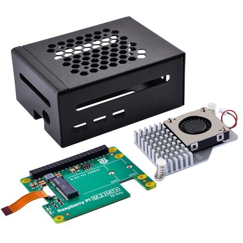 GeeekPi Custodia in metallo per Raspberry Pi 5, con ufficiale Raspberry Pi M.2 Hat+ and Active Cooler, supporto M.2 SSD 2230/2242