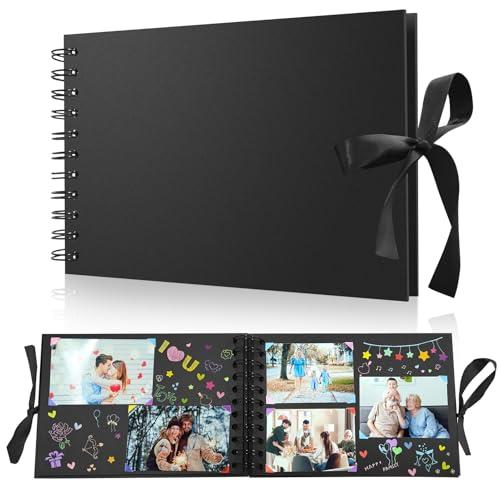Album Fotografico Personalizzabile, Album Foto Piccolo 10x15 Fai da Te Spirale, 60 Pagine Nere Scrapbook con Copertina Rigida Carta, Scrapbooking per Anniversario di Matrimonio Nozze Valentino, Nero
