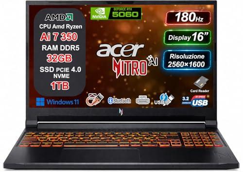 acer Nitro V 16 AI PC Copilot+ Notebook Gaming, AMD Ryzen AI 7 350, 32GB RAM DDR5 5600MHz, 1TB SSD PCIe, NVIDIA RTX 5060 8GB GDDR7, Display 16