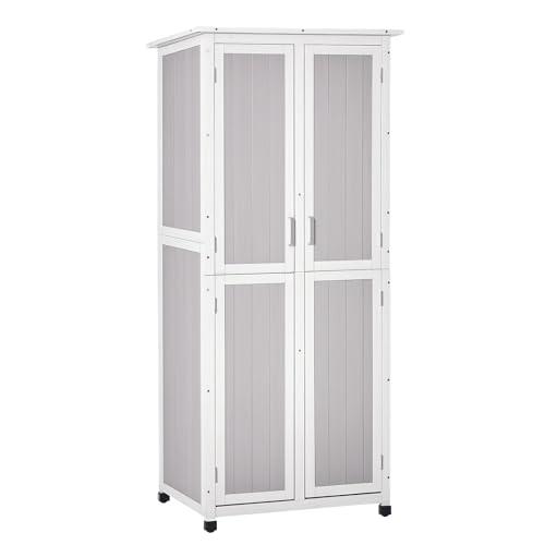 Outsunny Casetta Porta Attrezzi in Legno di Abete a 3 Livelli con Tetto in Bitume e Ganci, 77x58x175 cm, Grigio