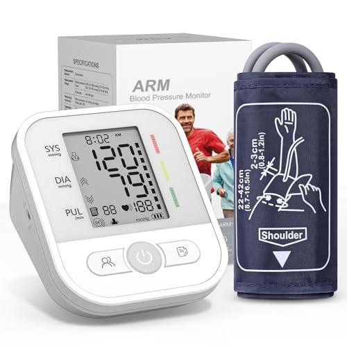 NWOUIIAY Misuratore Pressione da Braccio, Misuratore di Pressione Con Schermo LCD, Macchinetta Pressione Digitale Bracciale Regolabile 22-42 cm, Rilevazione Aritmia, 2 Utenti × 99 Memorie