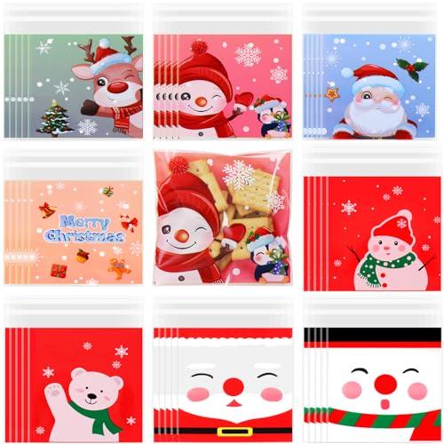 Coicok 200 Pezzi Sacchetti Biscotti Natale, Trasparenti, per Confezioni, Sacchettini Alimentari Natalizi Autoadesivo Bustine Cellophane per Caramelle Regali di Natale (10 × 10 cm)