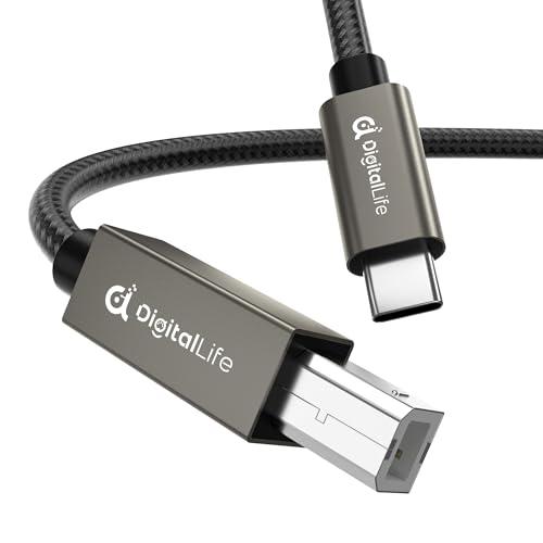 DigitalLife Cavo MIDI USB B a USB C 2M FlexMIDI Vortex | per Piano Digitale, Controller MIDI e Interfaccia Audio | Compatibile con Windows, macOS, Linux | Modello: MIDI-CB200-II