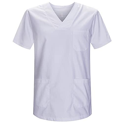 MISEMIYA - Abbigliamento Lavoro Unisex Collo Picco Maniche Corte Uniforme Clinica Ospedale Pulizia Veterinario IGIENE OSPITALITÁ - Ref.817 - Small, Bianco