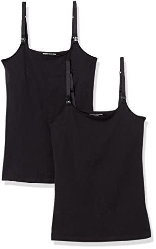 Amazon Essentials Canotta Adatta per maternità E Allattamento con Spallini Regolabili E Reggiseno Integrato Donna, Pacco da 2, Nero, L
