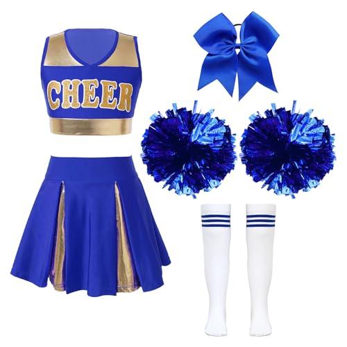 inhzoy Vestito Cheer-Leader con Pon Pon Cheer-Leader Costume per Bambina Divisa Cheerleading Vestito Cheerleading Costume Festa di Carnevale Halloween Cosutme Cheer-Leader Tipo A 13-14 anni