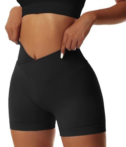 Coswind Pantaloncini Palestra Donna Sportivi Shorts Leggins Push Up Fitness Corti Modellanti a Vita Alta Yoga Nero S