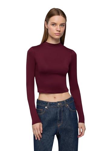 TERRANOVA T-Shirt Donna Crop a Lupetto, Maniche Lunghe, Aderente – Top Basic per Look Casual – Bordeaux – XS