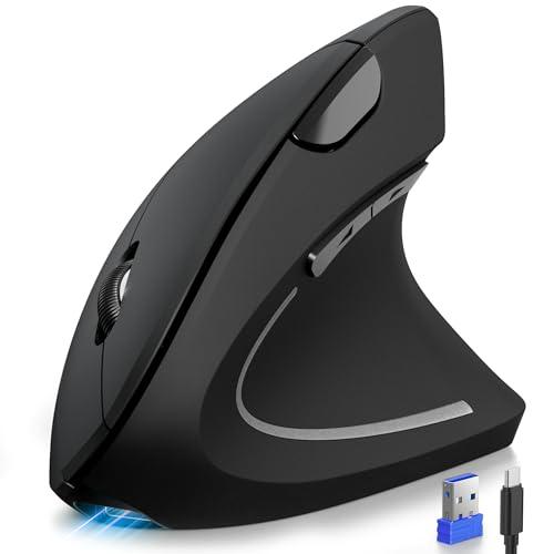 TECKNET Mouse Verticale Wireless Ricaricabile, 4800 DPI Mouse Ergonomico Silenzioso Senza Fili, 6 Pulsanti, 2.4GHz con Ricevitore USB per PC, Computer, Laptop, Mac