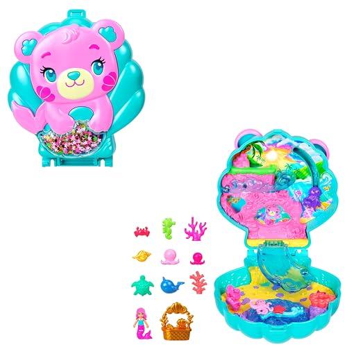 Polly Pocket - Cofanetto Magici Glitter, set portatile a forma di conchiglia con una microbambola sirena, cuccioli marini e 11 accessori a tema inclusi, giocattolo per bambini, 4+ anni, JCB16