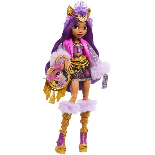 Monster High - Clawdeen Wolf Monster Fest, bambola con outfit glamour e accessori a tema festival musicale inclusi, spuntini, poster della band e borsa, giocattolo per bambini, 4+ anni, HXH80