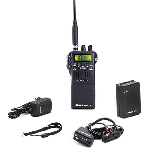 Midland - Radio CB Ricetrasmittente Portatile Senza Licenza Alan 42 DS, Multi Banda per Tutti Paesi EU, Squelch Digitale - Ricetrasmittenti Professionali AM/FM Presa 2 Pin, Antenna e Altri Accessori