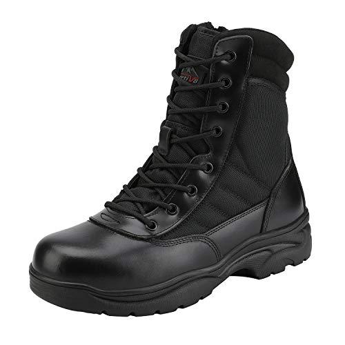 NORTIV 8 Stivali da Lavoro Tattici Militari da Uomo Stivali da Combattimento da Moto in Pelle con Cerniera Laterale,Size 42,Nero,Trooper