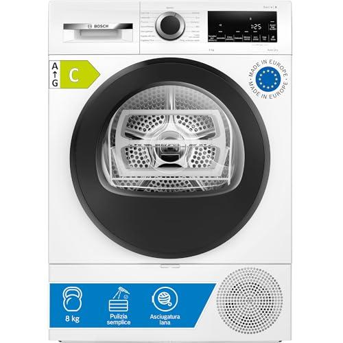 Bosch WQG233D0II Serie 6 Asciugatrice a pompa di calore, 8 kg, Classe energetica C, Sensori di asciugatura intelligenti, Filtro semplice da pulire, Cestello per capi in lana, Bianco, 60 Cm