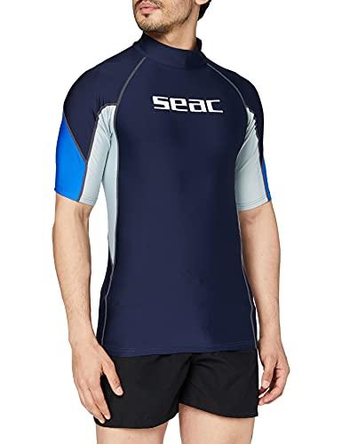 SEAC RAA Short Evo Man, Maglia Protettiva Rash Guard per Snorkeling e Nuoto Anti UV, L, Blu