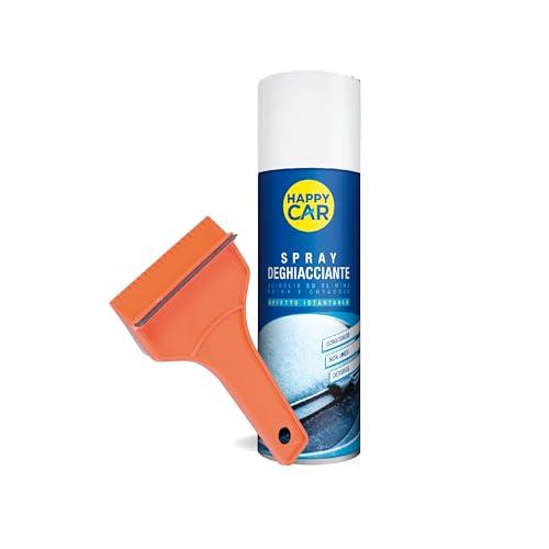 HappyCar - 1pz Deghiacciante Spray per Parabrezza + Raschietto, Sciogli Ghiaccio Auto, Elimina Istantaneamente, Finestrini, Cerniere, Guarnizioni, Sblocca Serrature, 300ml