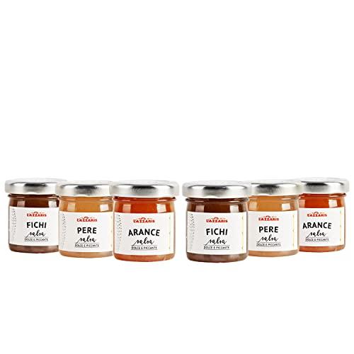 Lazzaris 1901 - Salse monodose assortire 50g: Salsa di Pere, di Arance e di Fichi da abbinare ai formaggi o Carni - 6 vasi