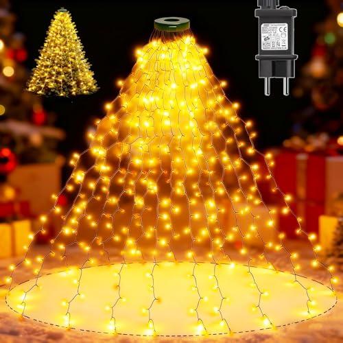 Dekofun Luci Albero di Natale 400 LED 2m x 16 Fili Mantello luminoso, 8 Modalità Cascata Luci Impermeabili per Giardino, Interno Esterno Decorazioni - Bianco Caldo