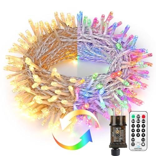 PhilzOps 20M 200 LED Catena di Luci Natale, Bianco Caldo & Colorato Stringa Luci Interno con Spina Timer 11 Modalità Impermeabile LED Luci per Esterno Natale Giardino Festa Nozze Festive, Cavo Verde
