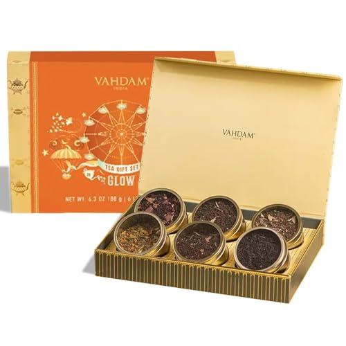 VAHDAM, Confezione Regalo Assortita Di Tè Di Natale - 6 Tè Sfusi | Elegante Confezione Regalo Da Tè Natalizio Per Donna | Regalo Di Tè Di Natale Per Lei | Regali Di Tè Di Natale Per Le Donne
