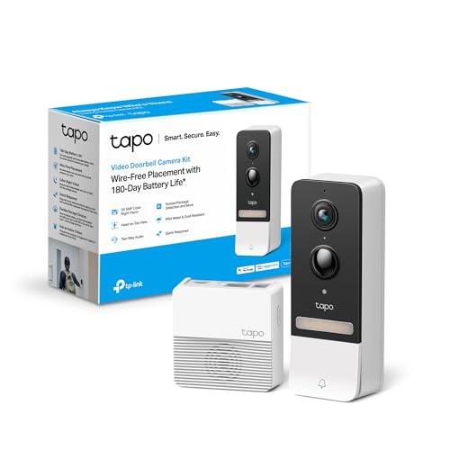 TP-Link Tapo D230S1 Video Doorbell Campanello, Visualizzazione Live 2K 5MP, Visione Notturna a Colori, Campo Visivo Ampio, Rilevamento Intelligente, Batteria Lunga, IP64 Impermeabile, Alexa