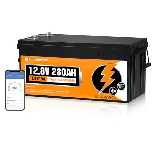 ECO-WORTHY LiFePO4 Batteria al Litio 12V 280Ah Bluetooth con protezione BMS a bassa temperatura e max. 15000 cicli, 3584Wh batteria auto per camper, barca, pannello solare