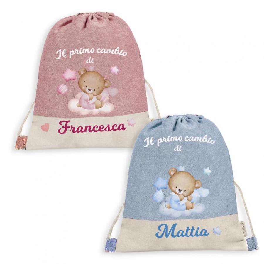 Sacca primo cambio personalizzata neonato - Borsa Zaino Mamma - Sacca asilo | Organizer Ospedale Scuola e Cambio Bebè - Idea Regalo Baby Shower (senza manici)