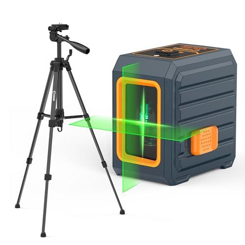 CIGMAN Livella Laser con Treppiede, Livella Laser Autolivellante Raggio Verde Laser Orizzontale e Verticale Linee Incrociate per la Decorazione Domestica Custodia per il Trasporto(Batteria Inclusa)