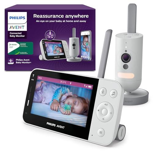 PHILIPS Avent Connected Baby Monitor con Wi-Fi, telecamera HD di alta qualità, visione notturna a infrarossi, rilevamento del pianto, audio bidirezionale, 12 ore di autonomia, modello SCD951/26