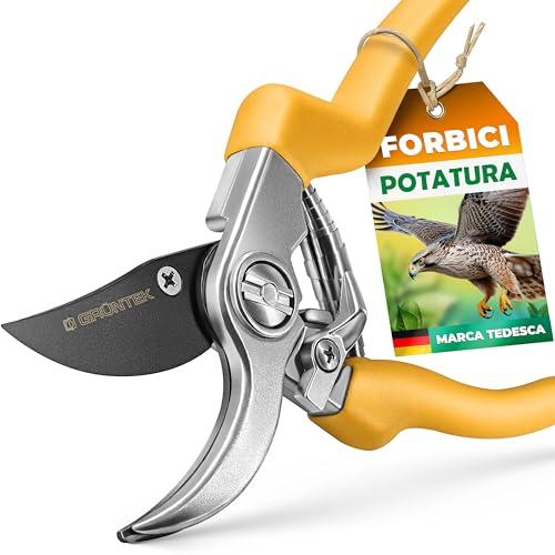 GRÜNTEK Forbici da Giardino Professionali Cesoie da Potatura Giardino 21cm Utensile da Giardino Giallo Gyrfalke