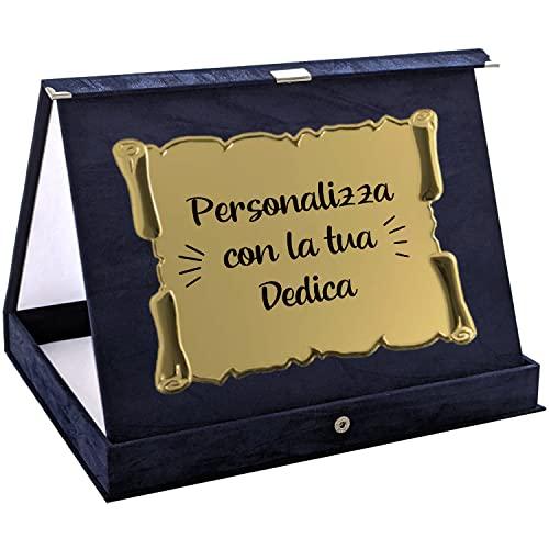 Woopers Targa Personalizzata con Astuccio in Velluto Blu o Rosso per Premio, Pensione, Laurea, Cresima, Matrimonio, Padrino o Madrina