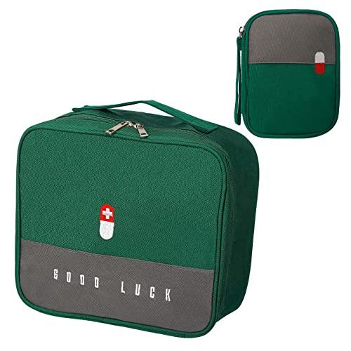 Borsa per medicinali, molto capiente, per l’uso domestico, da portare con sé, impermeabile, per viaggi, beauty (in verde, grande e piccola)