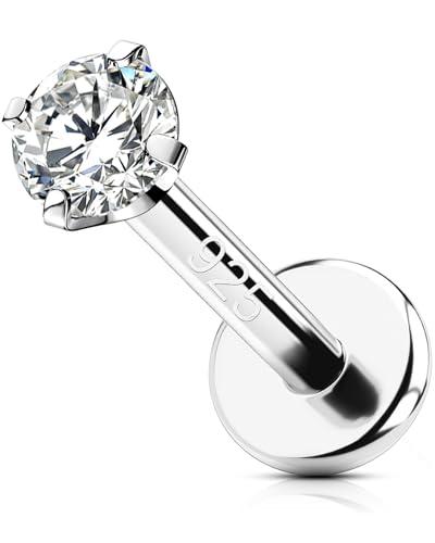 OUFER 16G Piercing Helix Filettato Interno Piercing Trago Argento 925 Conch Lobe Lip Stud Trasparente 2.5 mm CZ Gioielli Per Il Corpo 6 mm