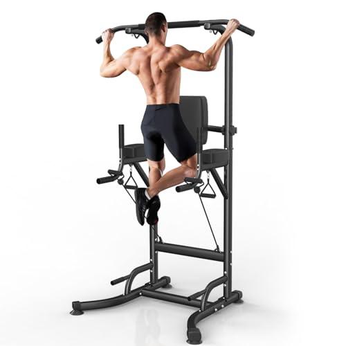 Dskeuzeew Power Tower Dip Station, Fitness Strength Station con barra per trazioni, Power Tower multifunzione per allenamento della forza in palestra domestica, caricabile 330LBS, Nero