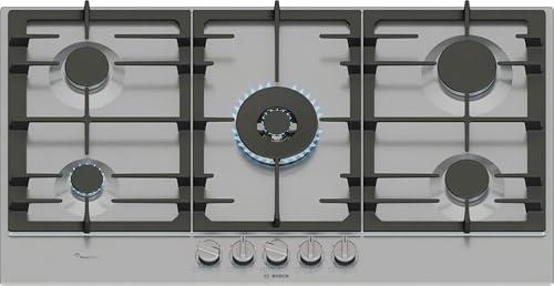 Bosch PCR9A5I90 Serie 6, Piano cottura a gas, FlameSelect, Manopole magnetiche rimovibili, WOK, griglie in ghisa, Acciaio, 90 cm