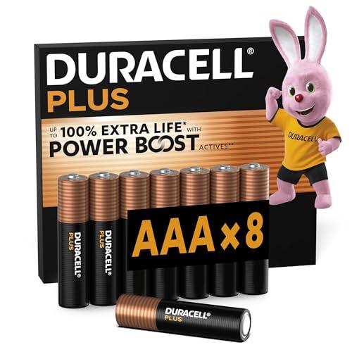 DURACELL Batterie Plus AAA (Confezione da 8) – Batterie Alcaline da 1,5 V – Fino al 100% di durata extra con Attivi POWER BOOST – Affidabilità per i dispositivi di utilizzo quotidiano - MN2400