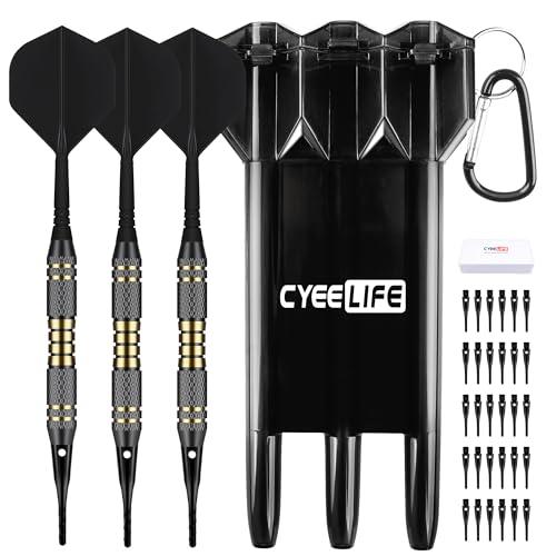CyeeLife Freccette con Punta in plastica – Set di Freccette Professionali con Punta Morbida da 18 Grammi con Custodia per Il Trasporto e 30 Punte Extra per Freccette elettroniche (Nero)