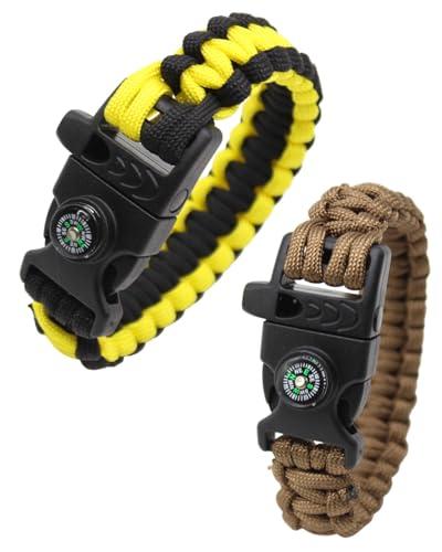 KGDUYC 2 pezzi Bracciale in corda di paracadute intrecciata,bracciale di sopravvivenza all'aperto, bracciale in corda di paracadute multiuso,fischietto,bussola(come mostrato nella figura 3)