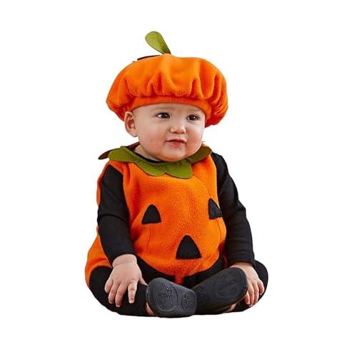 Generico Tutina Pagliacetto Neonato Halloween Costume Zucca 2 Pezzi Tutine Senza Maniche e Cappello Completo di Halloween per 0-24 Mesi (Orange, 12-18 Months)