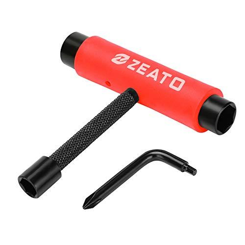 Zeato Attrezzi per Skate all-in-one Skate Tool Accessorio Portatile Multifunzione per Skateboard Longboard con Chiave a Brugola di tipo T e Cacciavite a Croce di tipo L, Upgrade-Rosso