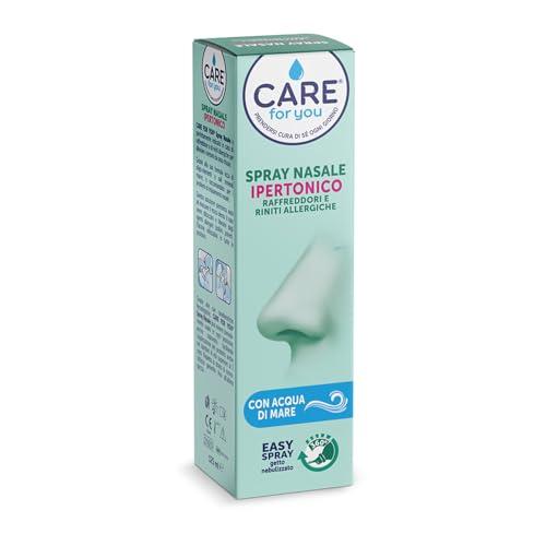CARE For you, Spray Nasale Ipertonico - Spray Nasale Raffreddore ed Allergie, Soluzione con Acqua di Mare, per Inalazione e Aerosol, Adatto ad Ogni Età, 125ml