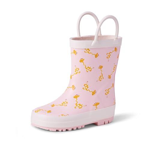Amazon Essentials x Sofia Grainge Stivali da Pioggia in Gomma Idrorepellenti Unisex Bambini, Rosa Chiaro Giraffe, 25 EU