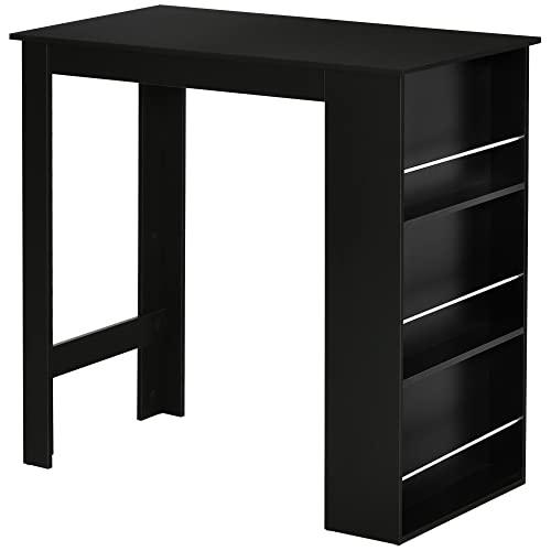 HOMCOM Bancone da Cucina Tavolo Alto con 3 Mensole in Legno, Arredamento Moderno Casa e Bar, 112x57x106cm, Nero