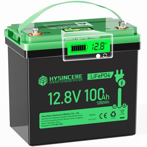 HYSINCERE Batteria Litio Mini LiFePO4 12V 100Ah con LED, 100A Intelligente BMS & Max. 15000 cicli, 12 Volt Deep Cycle 1280 Wh ricaricabile per camper, campeggio, sistemi a casa solare, barche