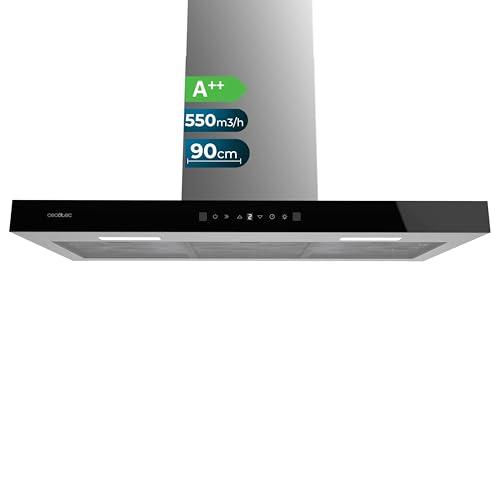 Cecotec Cappa Aspirante 90 cm Flux TT 905500 Glass Black A++. 70W, Finitura Frontale In Vetro Nero, Basso Consumo Energetico, Aspirazione 550M3/H, Touch Control, 3 Livelli, Luce Led, Filtro Carbone